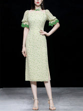 Load image into Gallery viewer, Women&#39;s Hollow Sexy Fresh Floral Vintage Style Slit Cheongsam Dress