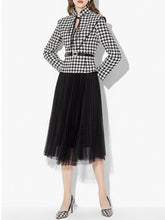 Load image into Gallery viewer, 2PS Houndstooth Pattern 1950S Vintage Classic Top And Tulle Skirt Suit