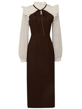 Load image into Gallery viewer, Coffee 1960S Vintage Polka Dots Ruffles Long Sleeve Bodycon Dress