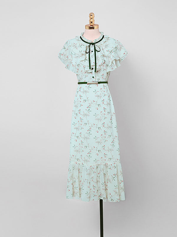 Light Green Butterfly Sleeve Ruffles Floral Vintage Mermaid Dress Jolly Vintage Light Green Butterfly Sleeve Ruffles Floral Vintage Mermaid Dress Jolly Vintage