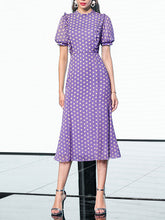 Load image into Gallery viewer, Purple Polka Dots Puff Sleeve Vintage Rapunzel Style Chiffon Dress