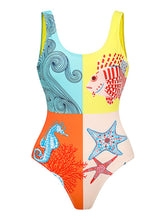Load image into Gallery viewer, 2PS Starfish Print One Piece With Bathing Suit Swing Skirt