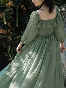 Green Mid Centuries Ruffles Vintage Maxi Dress