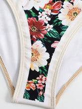 Load image into Gallery viewer, Black Floral Print Flower Strap One Piece With Bathing Suit Wrap Skirt