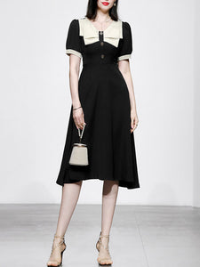 Black Dress With White Bow Collar Vintage 1950S Hepburn Style Outfits Vintage Dress