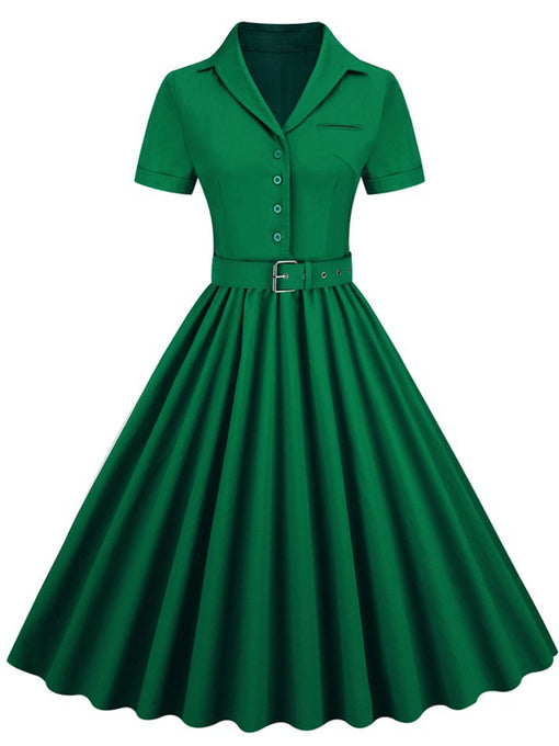 Solid Color 1950S Vintage Shirt Swing Dress