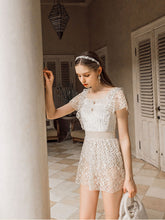 Load image into Gallery viewer, Fairy Style Sequins Lace Flowers Ruffles Vintage One Piece Swimwear Bathing Suit