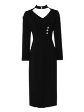 Load image into Gallery viewer, Black V Neck Long Sleeve Sexy Split 1940S Dress