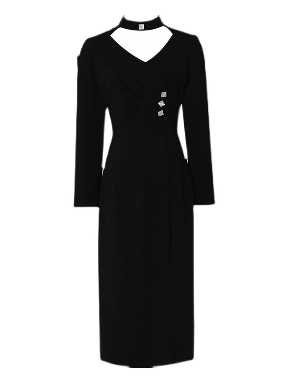 Black V Neck Long Sleeve Sexy Split 1940S Dress