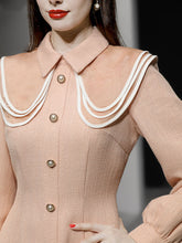 Load image into Gallery viewer, Orange Pink Peter Pan Collar Retro Swing Tweed Dress With Long Sleeve For Winter