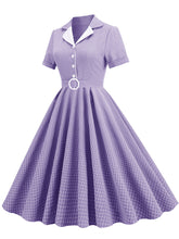 Load image into Gallery viewer, Green Plaid Turn Down Collar Short Sleeves 1950S Vintage Shirt Dress