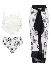 Load image into Gallery viewer, 2PS White Flower Print V Neck One Piece With Bathing Suit Warp Skirt