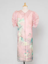 Load image into Gallery viewer, Pink Organza Puff Sleeve Vintage Dress With Belt