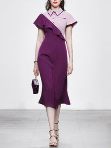 Purple Lotus Leaf Sleeves 1950S Vintage Shirt Dress