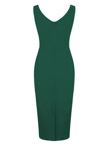 Solid Color Sweet Heart Collar 1950S Vintage Bodycon Dress
