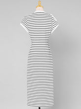 Load image into Gallery viewer, Striped Crew Neck Slit Casual Sexy Bodycon Dress