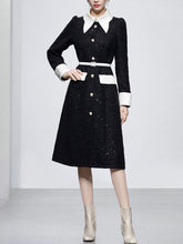 Load image into Gallery viewer, Black Turn Down Collar Puff Sleeve 1940S Split Bodycon Dress