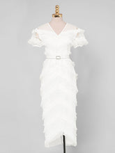 Load image into Gallery viewer, White Romantic Wedding Ruffles V-Neck Sequin Lace Irregular Hem Dress