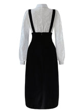 Load image into Gallery viewer, White Big Bowknot Flower Flocking Top With Black Strap Dress Set