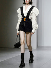Load image into Gallery viewer, 2PS White Puff Sleeve 1950S Vintage Shirt And Black Shorts Suits