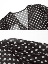 Load image into Gallery viewer, Black Polka Dots V Neck Vintage Style Ruffles Dress