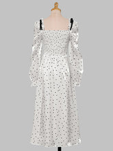 Load image into Gallery viewer, White And Black Polka Dots Square Collar Long Sleeve Party 1950S Dress
