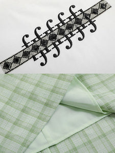 2PS White 1950S Vintage Classic Tshirt And Green Plaid Mermaid Skirt