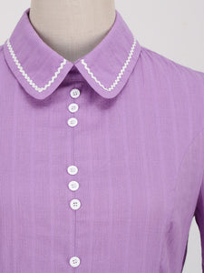 Solid Color Purple Peter Pan Collar 1950S Dress With Pockets
