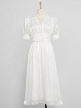 Load image into Gallery viewer, White Ruffles Puff Sleeve Organza Vintage Dress