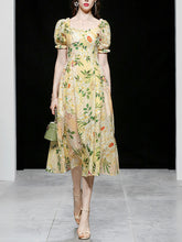 Load image into Gallery viewer, Embroidered Puff Sleeve Monet&#39;s Garden 1950s Vintage Party Dress