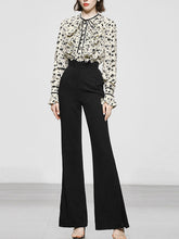 Load image into Gallery viewer, 2PS Stand Collar Printed Top And Black Flared Pants Set