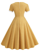Load image into Gallery viewer, Square Collar Stripe 1950S Vintage Dress