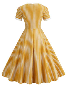 Square Collar Stripe 1950S Vintage Dress