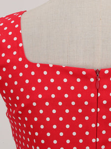 Red Polka Dots Sleeveless 1950S Vinatge Dress With Pockets