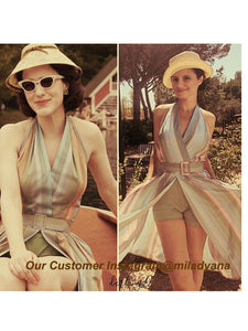 The Marvelous Mrs.Maisel Costume Dress Stripe Vintage Dress Set With Sunglasses