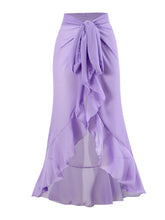 Load image into Gallery viewer, Purple Leaf Print V Neck One Piece With Bathing Suit Wrap Skirt