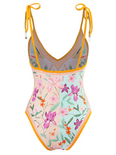 Load image into Gallery viewer, Floral Print Retro Style V Neck One Piece With Bathing Suit Wrap Skirt