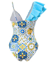 Load image into Gallery viewer, Pink Floral Print Ruffles Strap One Piece With Bathing Suit Wrap Skirt