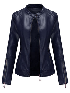 Light Green Long Sleeve PU Leather Motorcycle Jacket For Women
