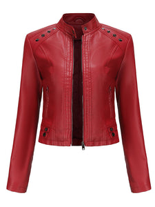 Cool Girl Coat Long Sleeve PU Leather Motorcycle Jacket