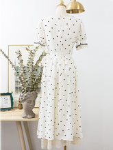 Load image into Gallery viewer, Lace V Neck Polka Dots Puff Sleeve Vintage Dress