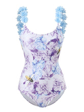 Load image into Gallery viewer, Floral Print Flower Strap One Piece With Bathing Suit Wrap Skirt