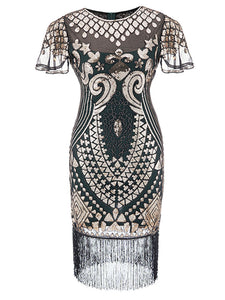 Women's 1920s Flapper Dress Short Sleeve Sequin Art Deco Fringed Gatsby Costume - Black M Women's 1920s Flapper Dress Short Sleeve Sequin Art Deco Fringed Gatsby Costume - Black M