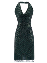 Load image into Gallery viewer, 1920S Halter Fringed Sequin Gatsby Flapper Dress