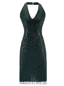 1920S Halter Fringed Sequin Gatsby Flapper Dress
