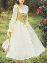 Load image into Gallery viewer, Yellow Square Neck Ruffle Corset Vintage Fairy Dress