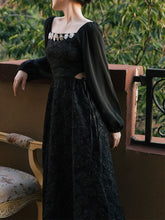 Load image into Gallery viewer, Black Glass Diamond Rose Jacquard Hollow-carved Dress 1950S Hepburn Style Outfits