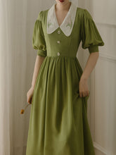 Load image into Gallery viewer, Green Chelsea  Floral Embroidered Collar Audrey Hepburn 1950S Dress