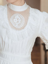 Load image into Gallery viewer, White Lace Ruffles Puff Sleeve Edwardian Revival Wedding Dress