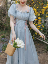 Load image into Gallery viewer, Baby Blue Square Collar Flower Princess Vintage Dress